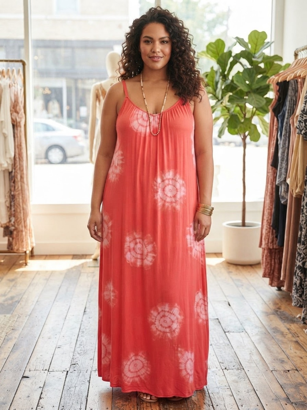 KNOX ROSE Tie-Dye Maxi Dress XXL 25” p2p Bright Coral EUC